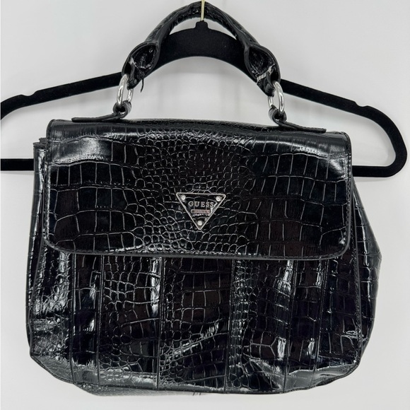 Guess Embossed Bay View Satchel Top Handle Croc Purse - Picture 1 of 15